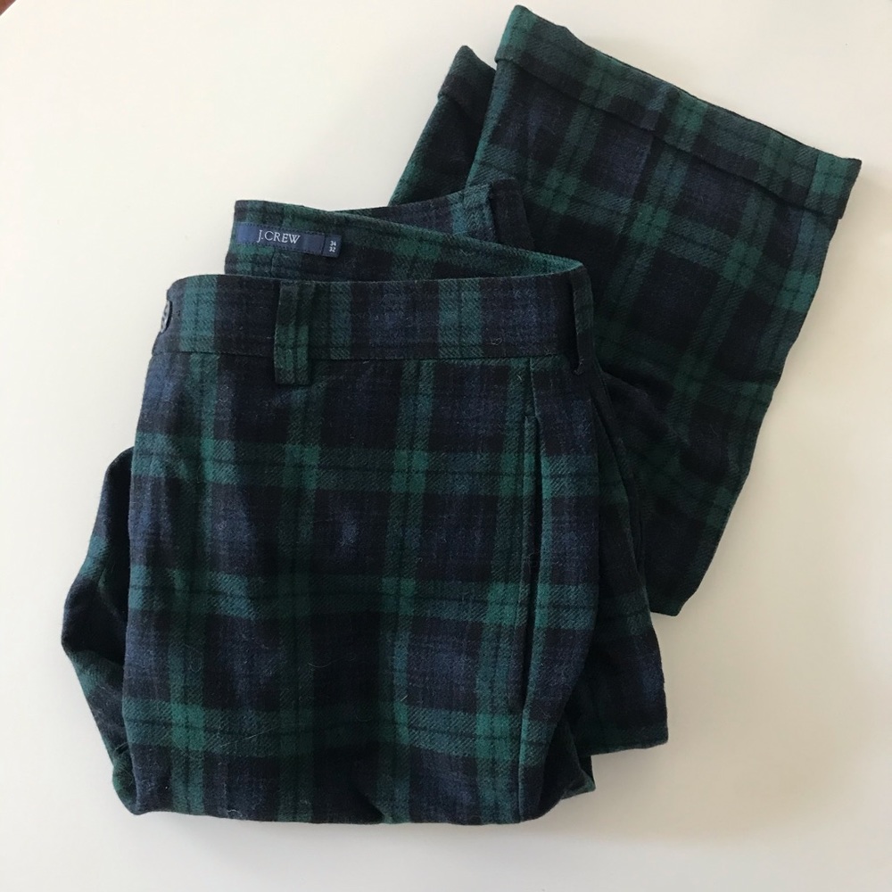J crew ivy trad black watch wool pants